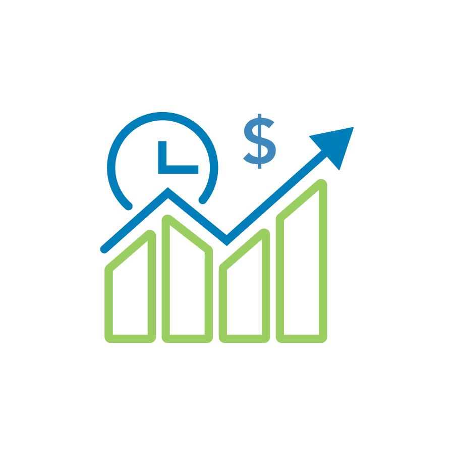 An icon of a bar graph increasing in value with time to indicate wealth management