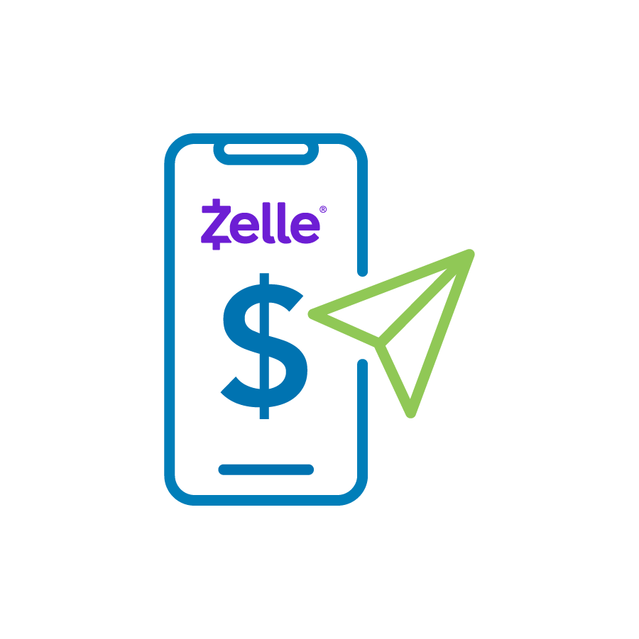 an Icon of a phone with zelle logo on it indicating sending money